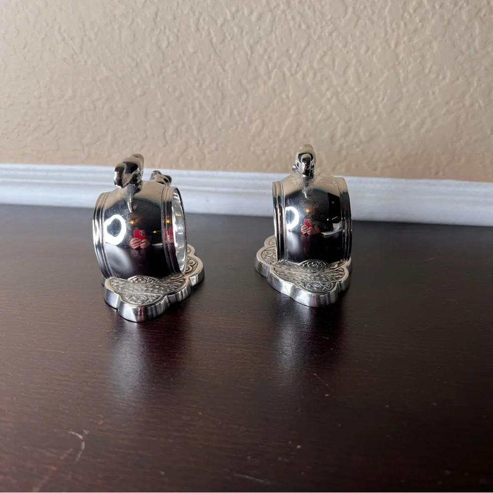 Vintage Cat and Mouse Napkin Rings Pair, Fine Dining, Silver Tone, Thanksgiving